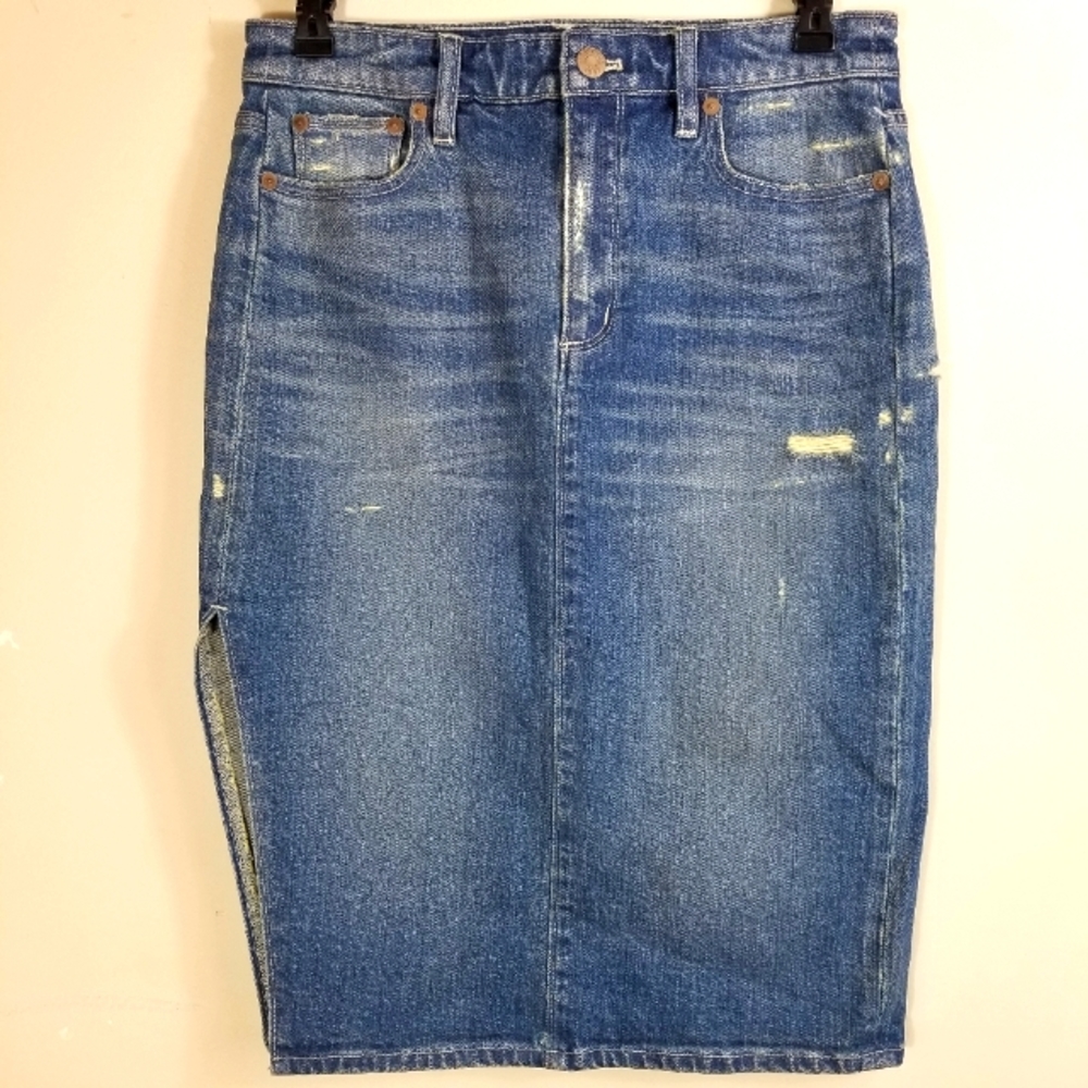 MADEWELL Denim Distressed Side Slit Skirt